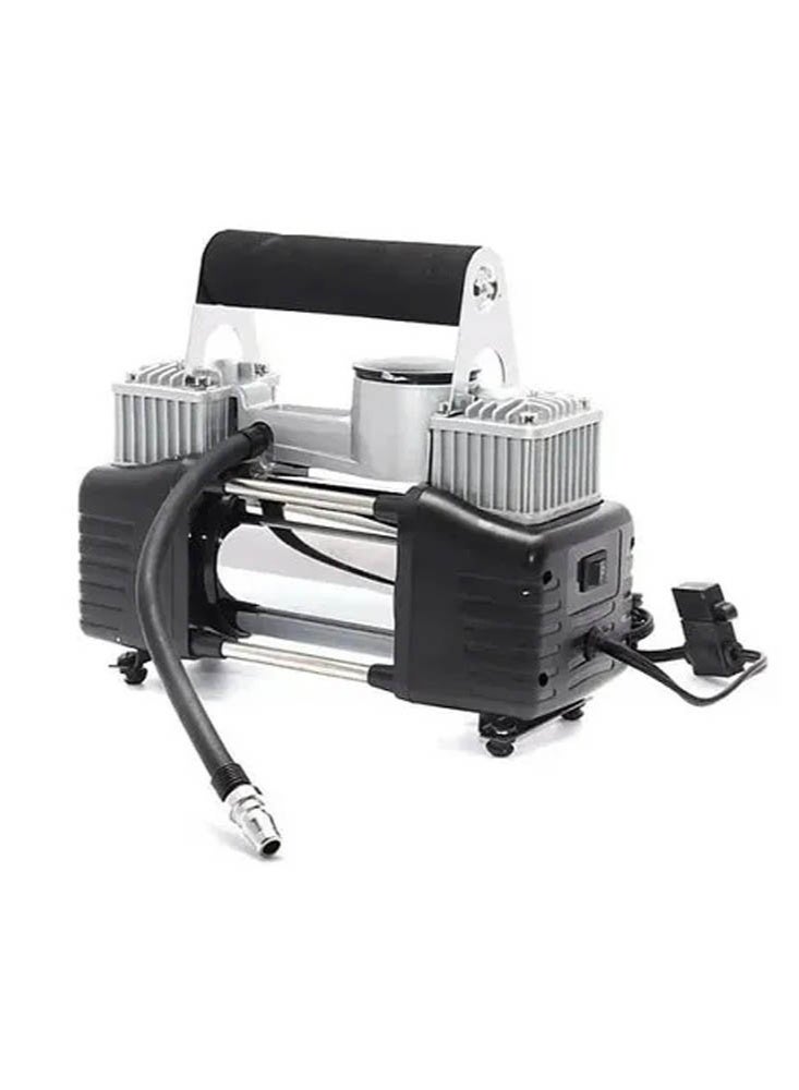 Double Cylinder Tyre Inflator Portable Air Compressor Extension Coil air Hose with Pressure Gauge - Image 1